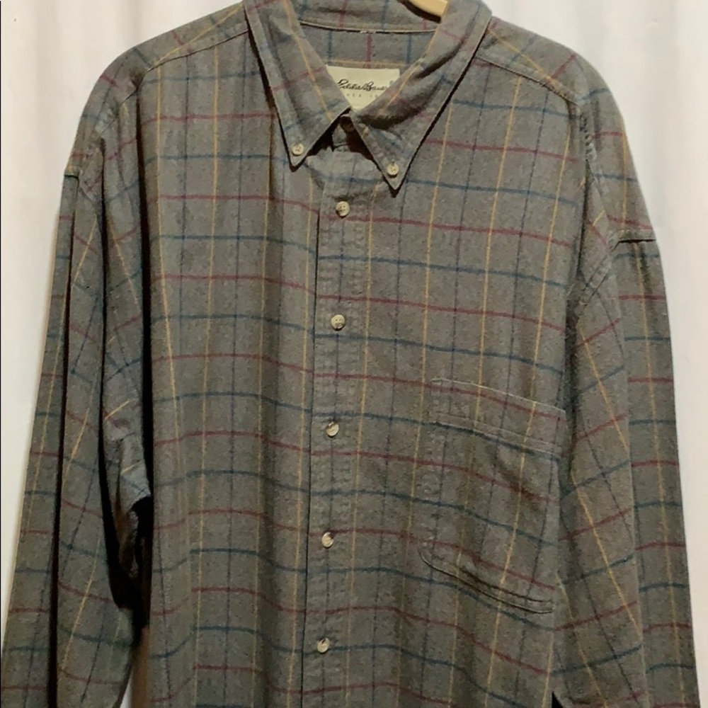 VINTAGE EDDIE BAUER COTTON FLANNEL SHIRT SZ XXLT GRAY PLAID (soft brushed)